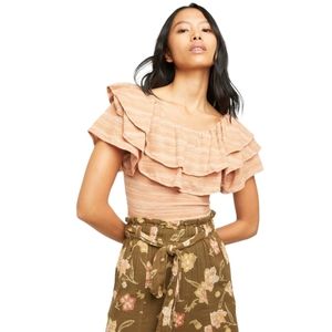 NWT Free People Heirloom Striped Ruffle Top Blouse
